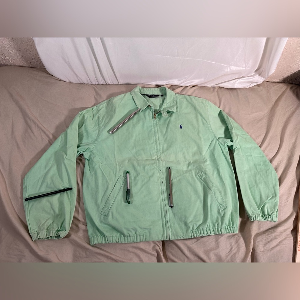 Vintage Polo Ralph Lauren Mint Green Large Full-Zip Harrington 90s USA Made RARE - Picture 5 of 16